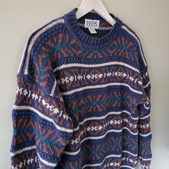 Honors M Vintage 90s Coogi Style Eclectic Grandpa Dadcore Chunky Knit Sweater - Picture 5 of 13